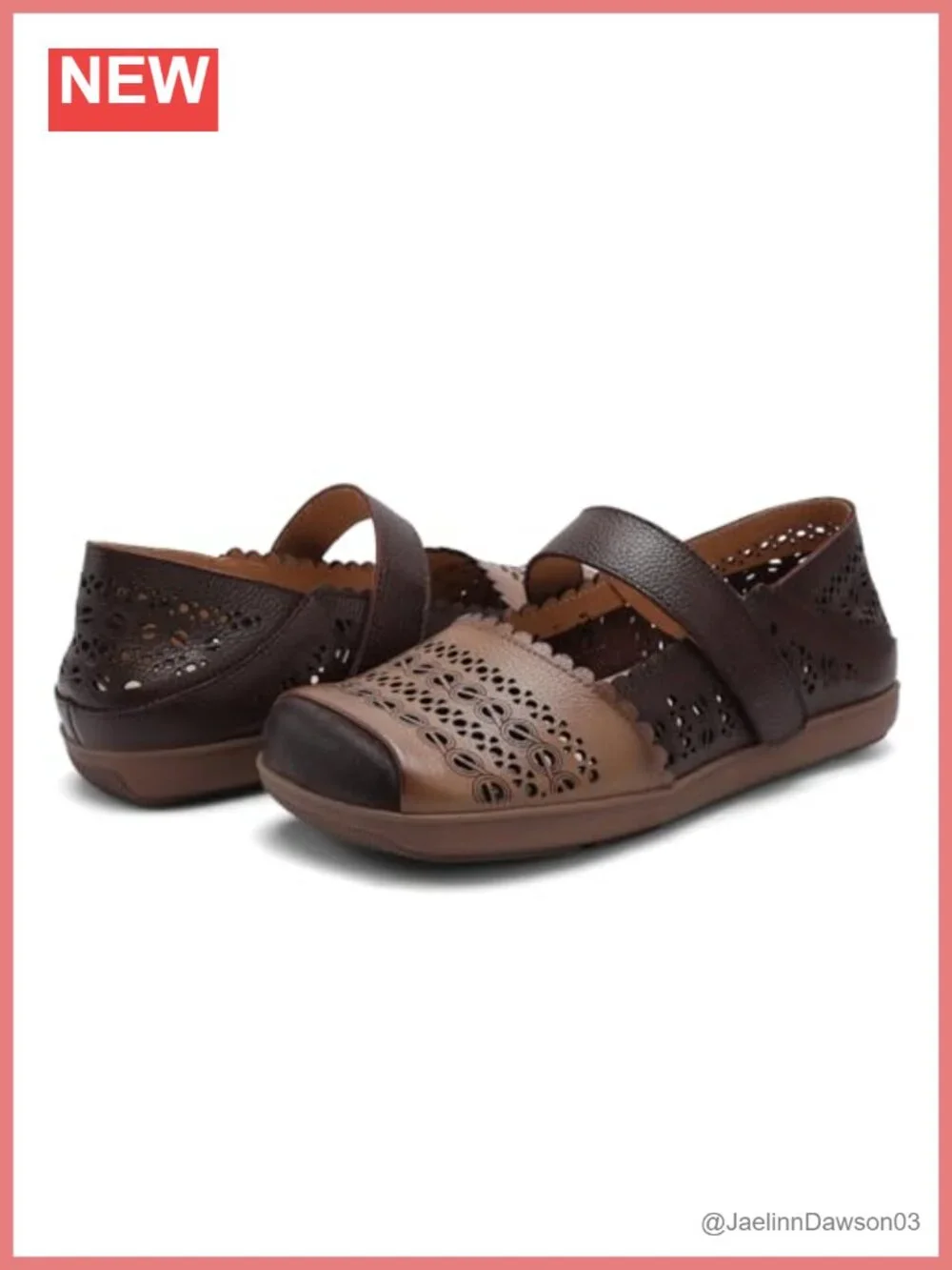 Women's Leather Mary Jane Flats Cut Out Slip-On Walking Loafers Breathable